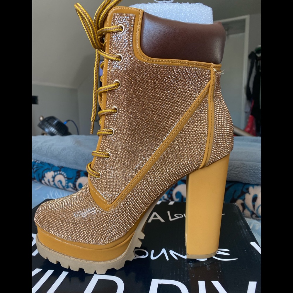Camel Rhinestone High heeled boots